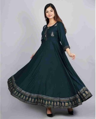 shri balaji fashions Women Printed Anarkali Kurta(Green)