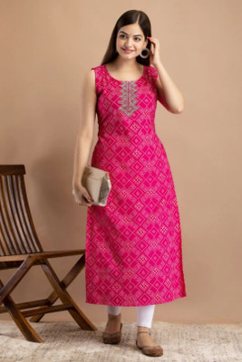 A C KANANI Women Printed Straight Kurta(Pink)