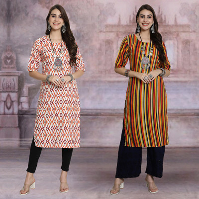 Moda Rapido Women Printed Straight Kurta(Multicolor)