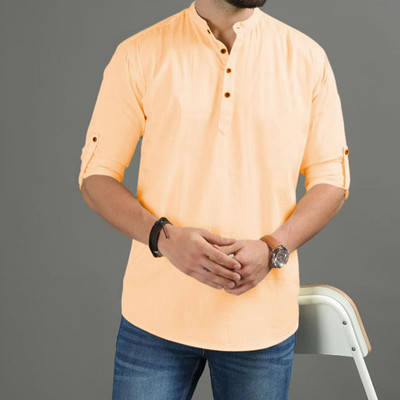 VIMASUTI Men Solid Straight Kurta(Orange)