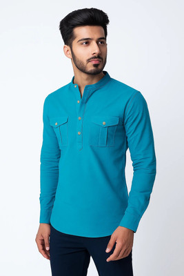 MAHIRAN Men Solid Straight Kurta(Blue)