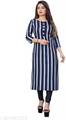 VINH FASHION Women Striped A-line Kurta(Blue)