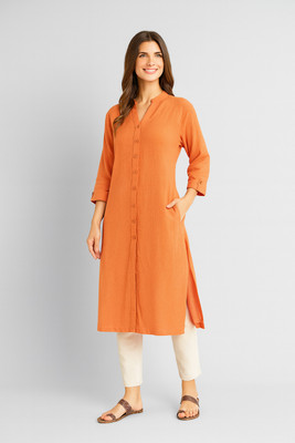 RudraRobes Women Solid Frontslit Kurta(Dark Blue)
