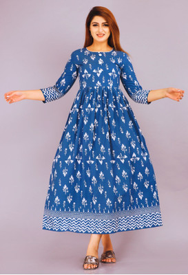 DIMPLE EXPORTS Women Printed A-line Kurta(Grey)