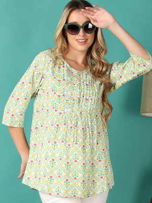 V-MART Women Printed A-line Kurta(Green)