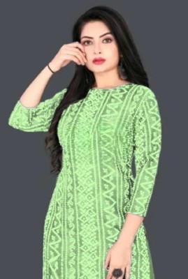 OmCreation Women Printed Straight Kurta(Light Green)