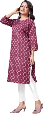 Sewdhaga Creation Women Floral Print Straight Kurta(Maroon)