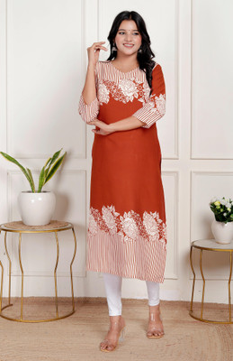 JKM Women Printed A-line Kurta(Yellow, White)