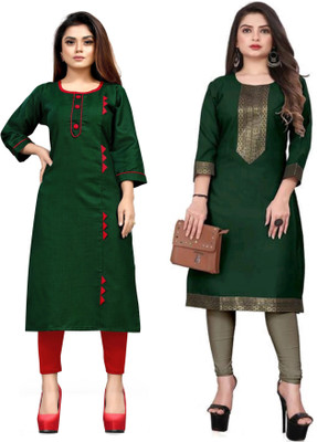 AAIKHODAL Women Solid Straight Kurta(Green)