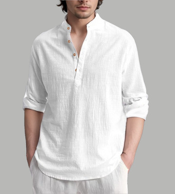 Navkanj Men Solid Straight Kurta(White)