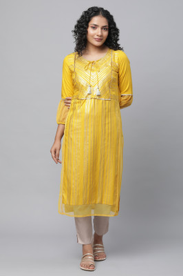 Aurelia Women Geometric Print Straight Kurta(Yellow)