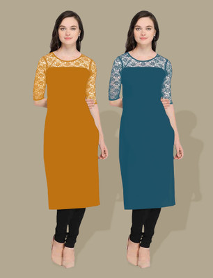 Maheshvi Women Self Design Straight Kurta(Yellow)