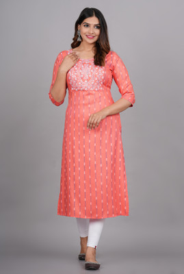 METAFAB Women Embroidered Straight Kurta(Orange, White)