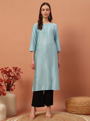 Rudraaksha Women Solid Straight Kurta(Light Blue)