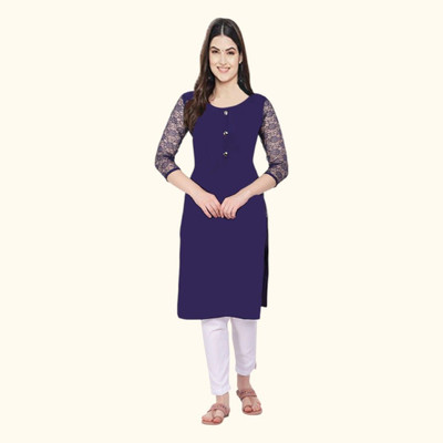 Adgoodstrader fashion Women Self Design Straight Kurta(Dark Blue)