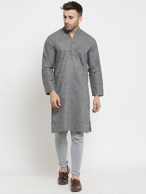 Enchanted Drapes Men Solid Straight Kurta(Grey)