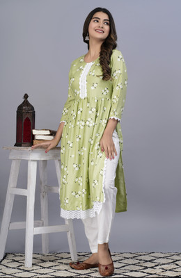 Bachuu Women Printed A-line Kurta(Green)