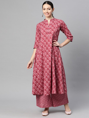 indibelle Women Printed A-line Kurta(Pink)