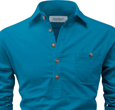 Edin Men Solid Pathani Kurta(Blue)