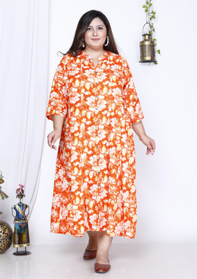 Swasti Women Floral Print Frontslit Kurta(Orange)