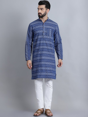 Aarsha Men Printed Straight Kurta(Blue)