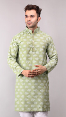 ADARNIYA Men Printed Straight Kurta(Light Green)