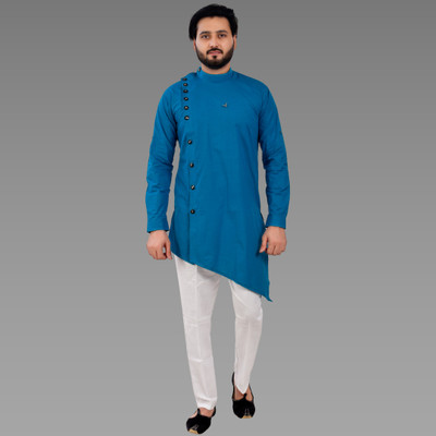 PRO ETHIC Men Solid Asymmetric Kurta(Blue)