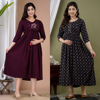 Puruvanshi Women Printed Anarkali Kurta(Maroon)