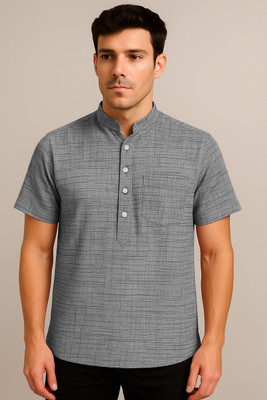 fincart Men Solid Asymmetric Kurta(Grey)