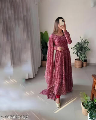 NYALKARAN ENTERPRISE Anarkali Gown(Maroon)