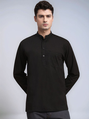 Moda Rapido Men Solid Straight Kurta(Black)