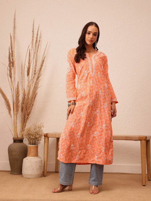 ADA Women Printed Straight Kurta(Pink)