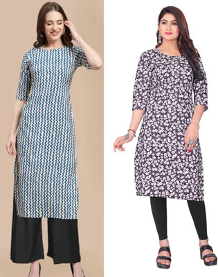 Ayushefashion Women Printed Straight Kurta(Multicolor)