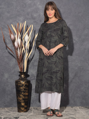 Mamoose Women Self Design A-line Kurta(Black, Grey)