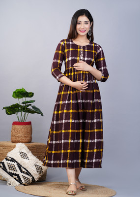 Jai Vijay Creations Women Printed Gown Kurta(Brown)