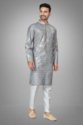 JUGG JUGG JEEYO Men Printed Straight Kurta(Grey)