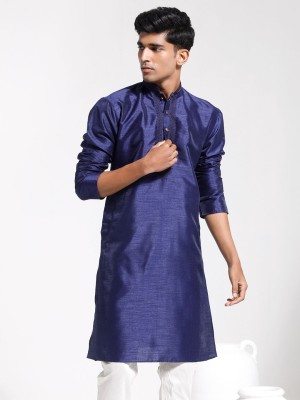 VASTRAMAY Men Solid, Embroidered Straight Kurta(Dark Blue)