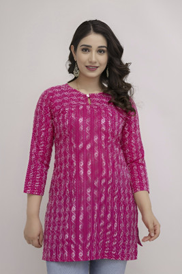 HouseOfCommon Women Printed Straight Kurta(Pink)