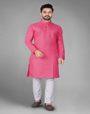 DHASU TRENDZ Men Solid Straight Kurta(Pink)