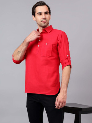 FireFish Men Solid Straight Kurta(Red)