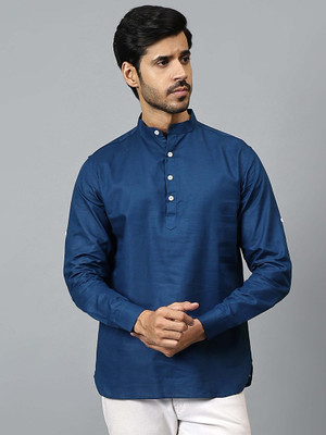 FireFish Men Solid A-line Kurta(Blue)