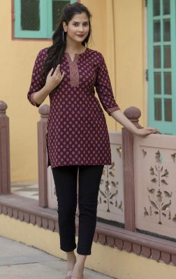 Jixpox Women Floral Print A-line Kurta(Maroon)