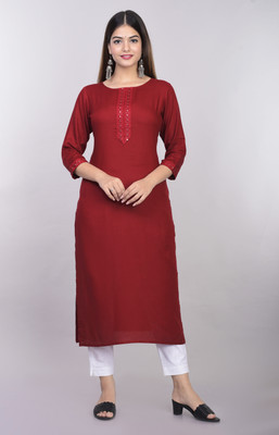 VEDANA Women Solid Straight Kurta(Maroon)