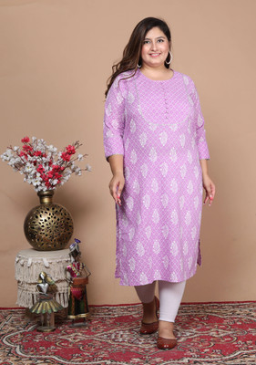 Avnii Women Floral Print Straight Kurta(Purple)