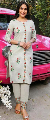 KirtiTex Women Self Design A-line Kurta(White)