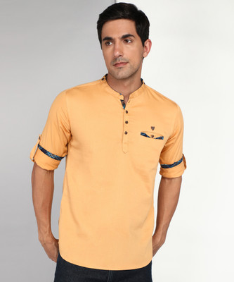 KUONS AVENUE Men Self Design Straight Kurta(Beige)