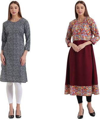 HouseOfCommon Women Solid A-line Kurta(Black)