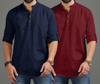 SIGMAN Men Solid Straight Kurta(Dark Blue, Maroon)