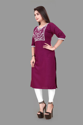 RIDDHI COLLECTION MALL Women Embroidered Straight Kurta(Purple)