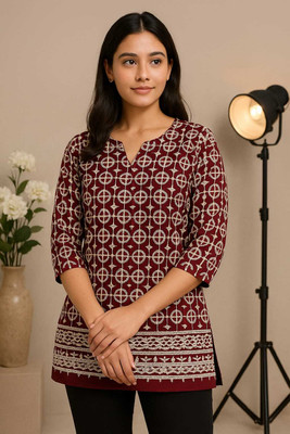 CornHubb.in Women Geometric Print, Embroidered, Printed Straight Kurta(Red)